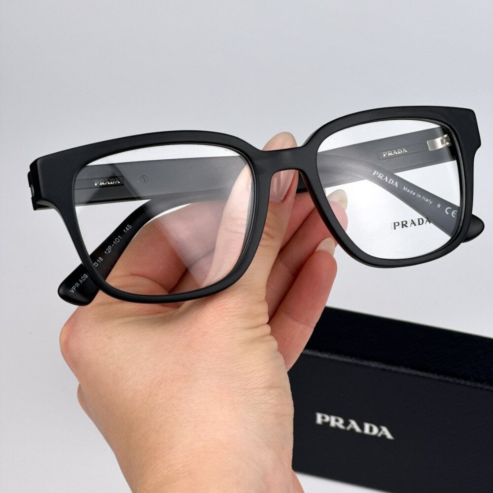 Prada PRA09V 12P1O1 BRAND NEW Eyeglasses Matte Black Square Unisex - Picture 2 of 11